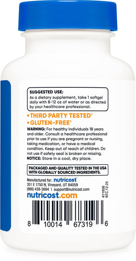 Nutricost Astaxanthin 6mg flacon sur fond blanc
