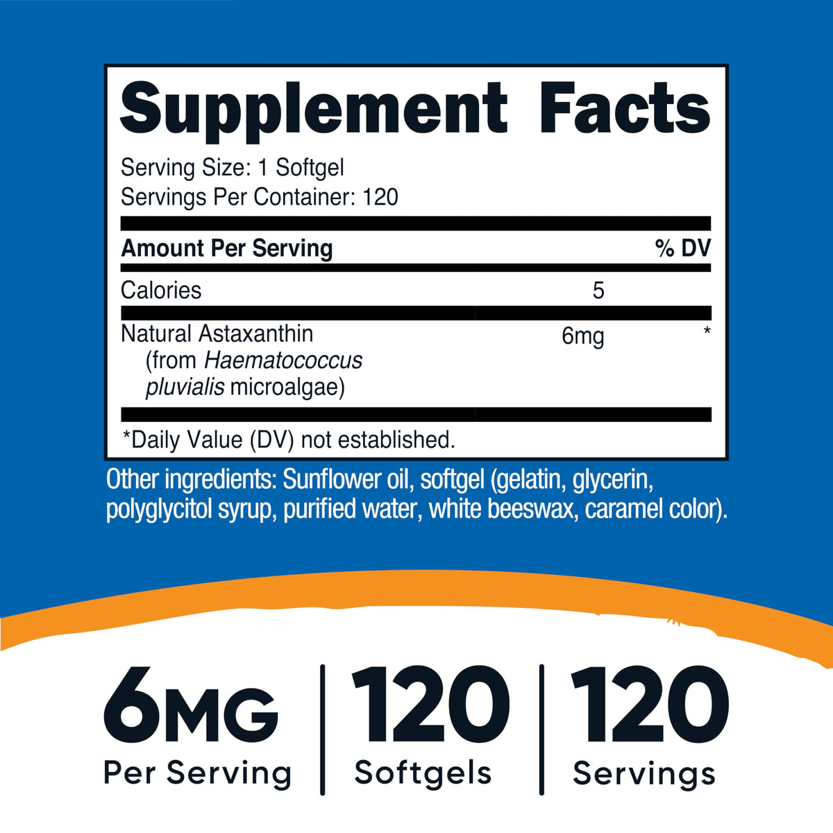 Nutricost Astaxanthin 6mg gélules souples sur une table