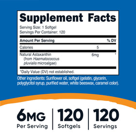 Nutricost Astaxanthin 6mg gélules souples sur une table