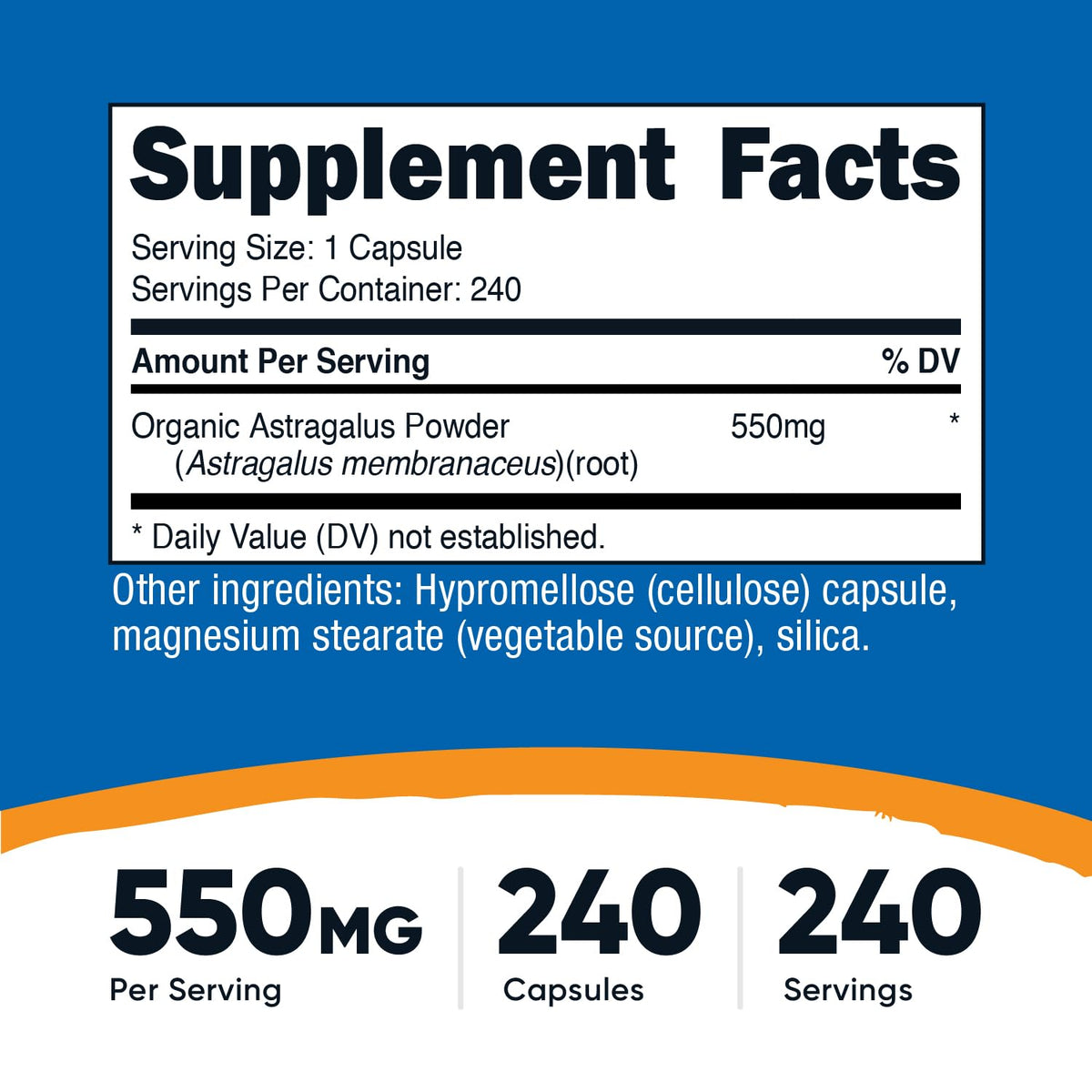 Nutricost Astragalus Capsules 550mg vue de côté