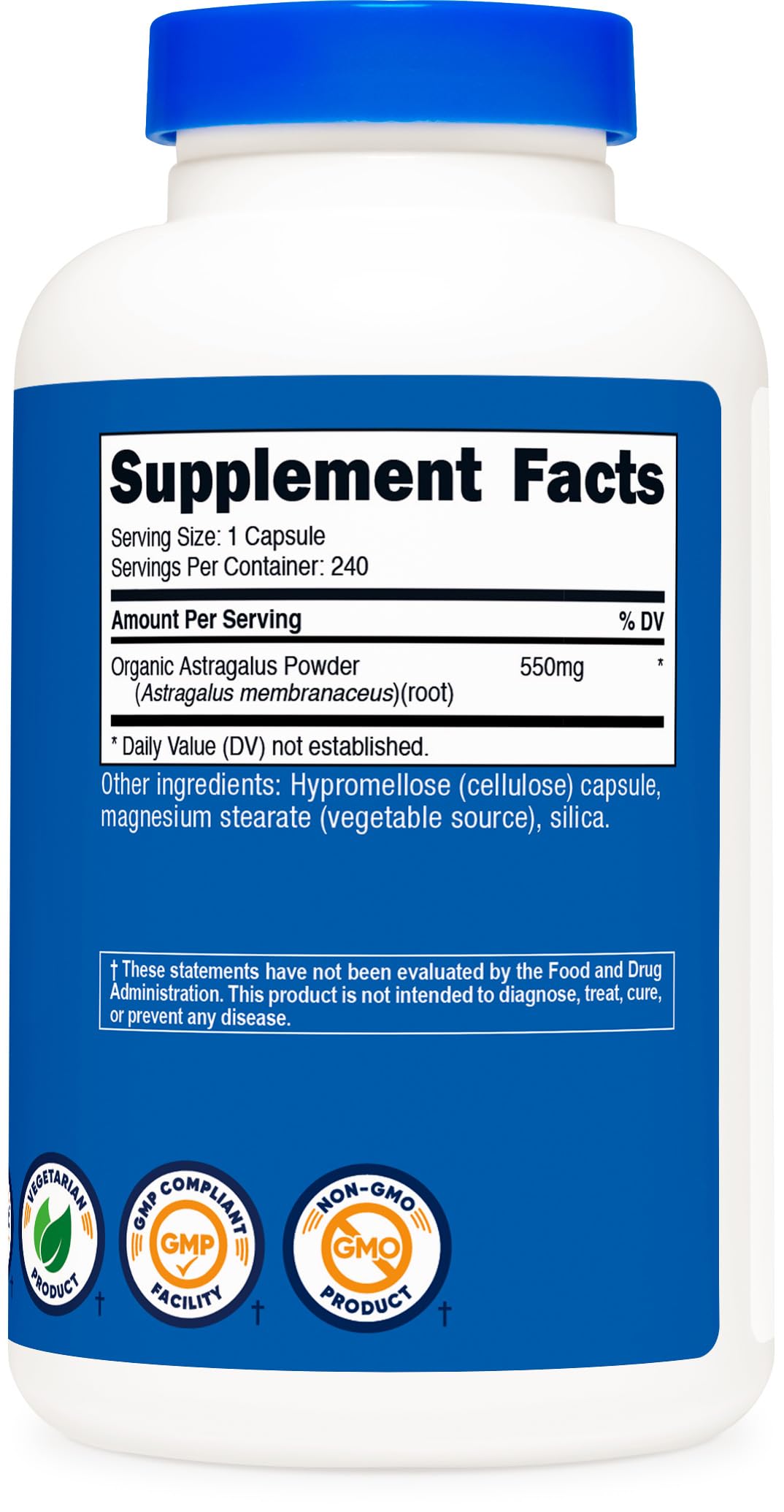 Nutricost Astragalus Capsules 550mg vue de dessus du flacon