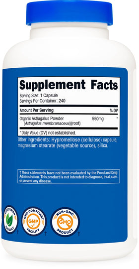 Nutricost Astragalus Capsules 550mg vue de dessus du flacon