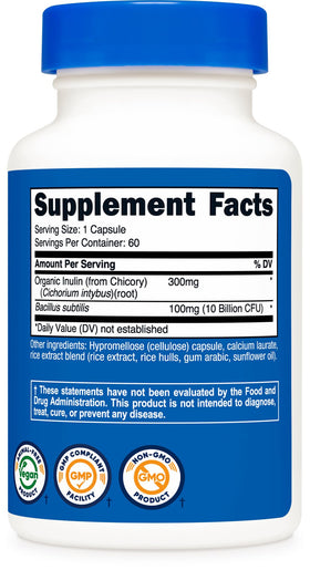 Nutricost Bacillus Subtilis, flacon avec capsules à côté