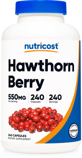 Nutricost baies de aubépine 550mg gélules végétariennes, vue de face