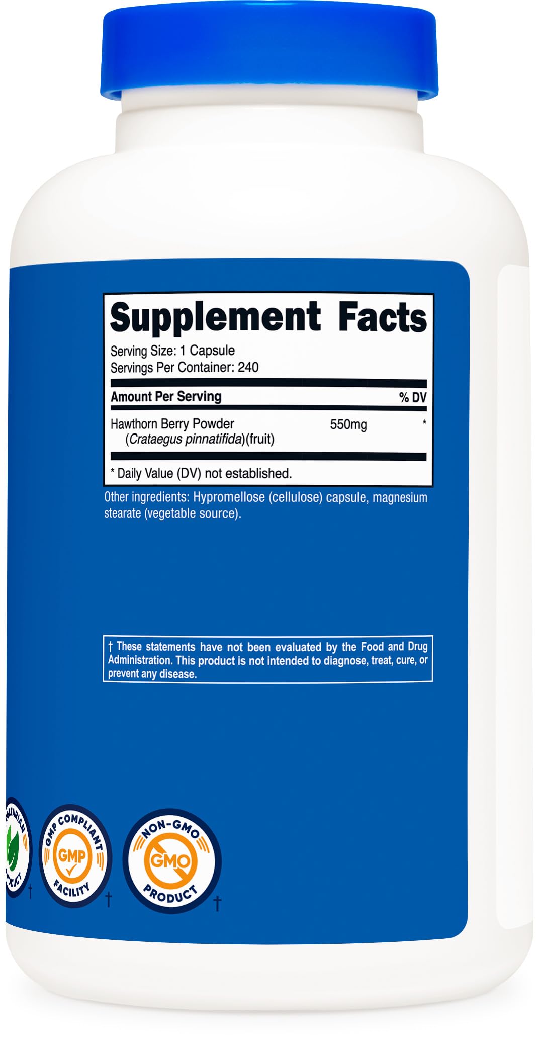 Nutricost baies de aubépine 550mg gélules, vue en gros plan sur une gélule