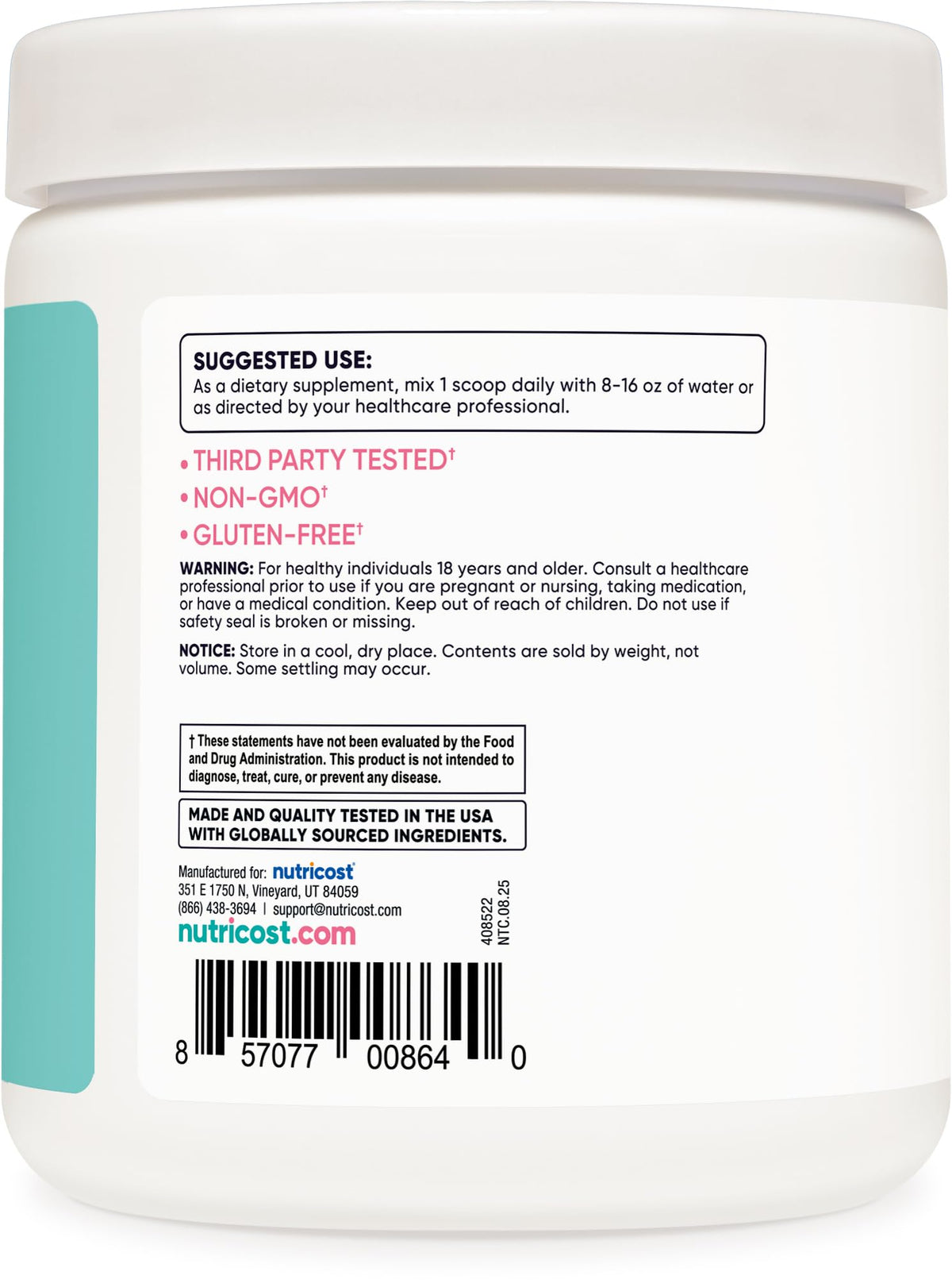 Nutricost BCAA Fraise Citron 6g de BCAA par portion
