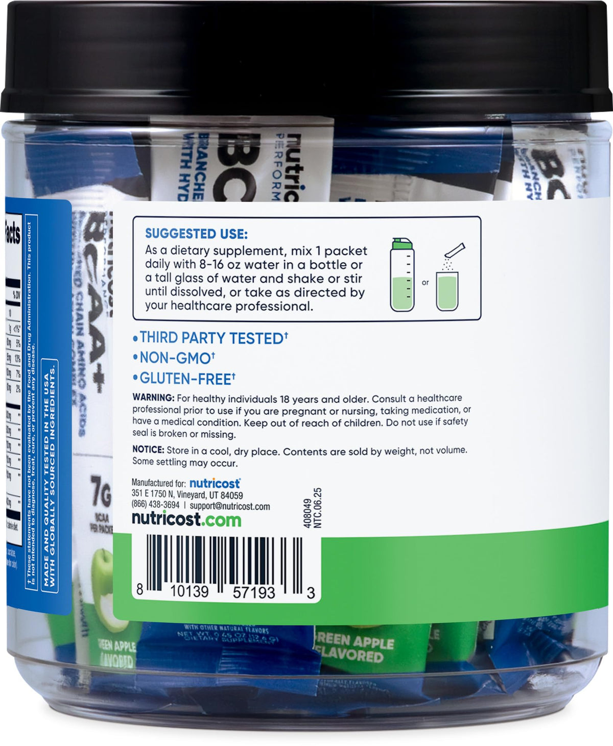 Nutricost BCAA+ Hydration 20 stickpacks affichés sur une table