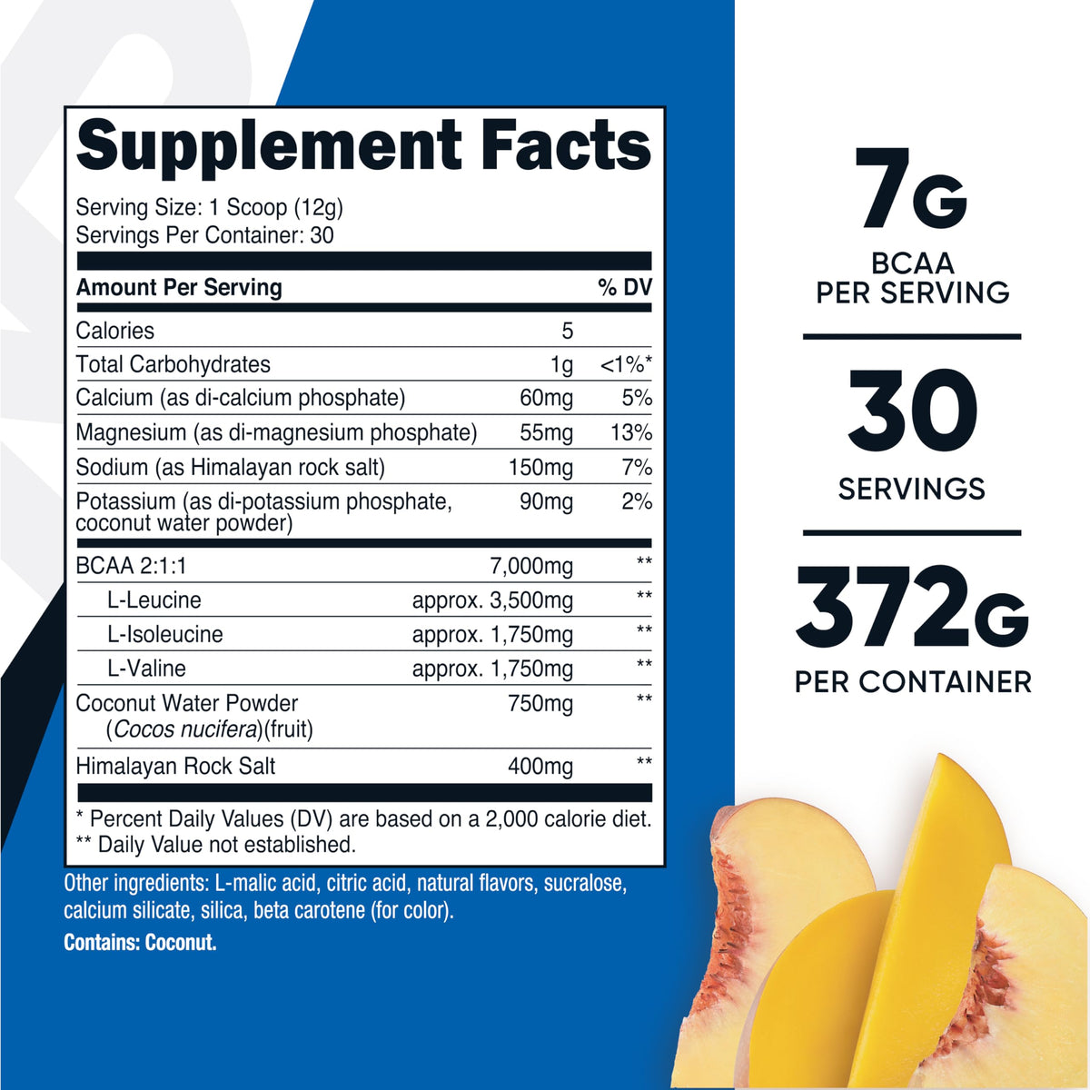 Nutricost BCAA + Hydration Pêche Mangue en poudre dans un verre d'eau