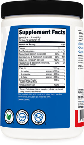 Nutricost BCAA + Hydration Poudre Fruit Punch étiquette et informations