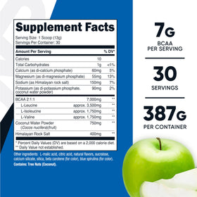 Nutricost BCAA + Hydration Poudre Pomme Verte, vue arrière avec ingrédients