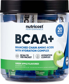 Nutricost BCAA+ Hydration sachets goût pomme verte, avant de l'ouvrir