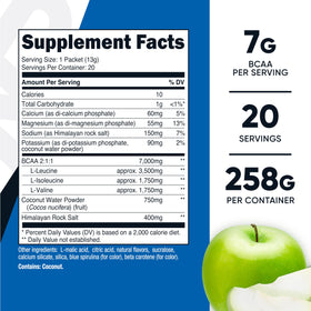 Nutricost BCAA+ Hydration sachets goût pomme verte, vue de côté
