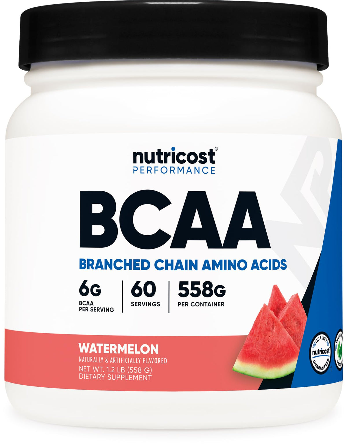 Nutricost BCAA Poudre 2:1:1 Pastèque vue avant avec emballage