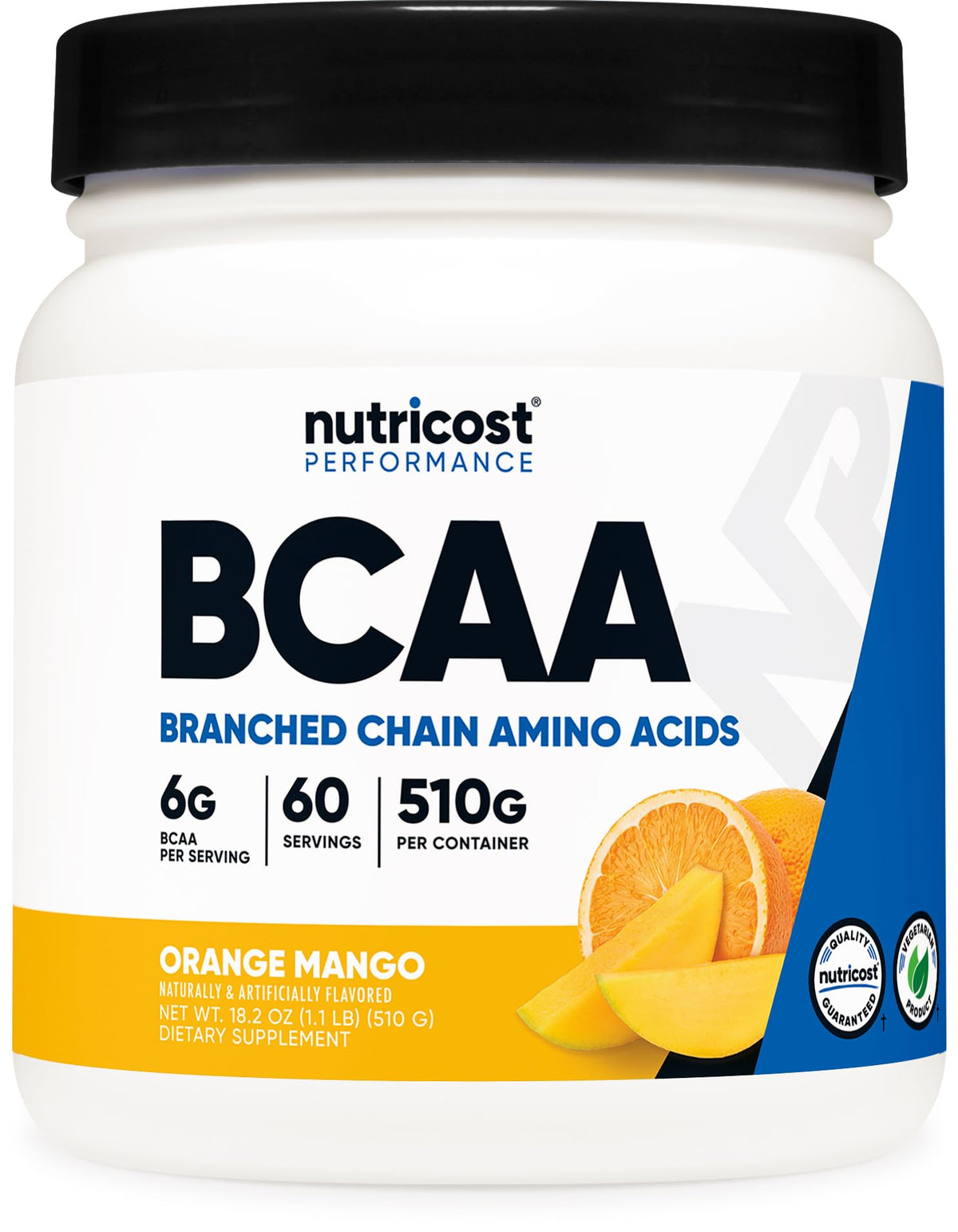 Nutricost BCAA Poudre 60 Portions saveur Orange Mangue vue de face