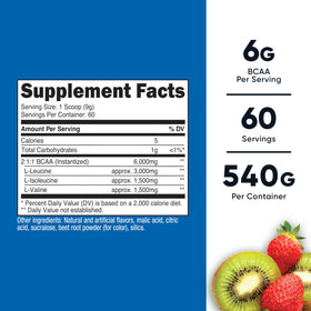Nutricost BCAA Poudre 630g - vue de côté avec cuillère incluse