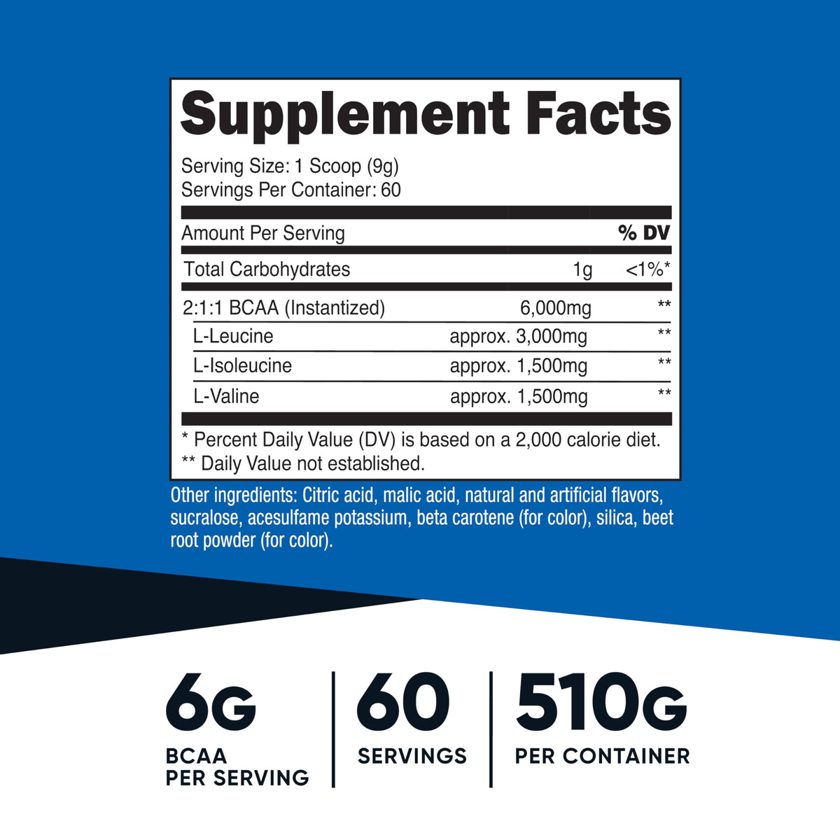 Nutricost BCAA Poudre contenant ouvert avec une cuillère incluse