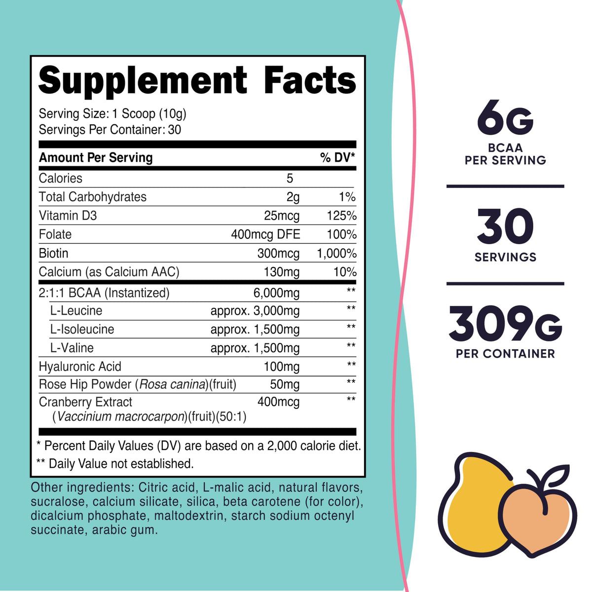Nutricost BCAA pour Femmes étiquette montrant 6g d'acides aminés