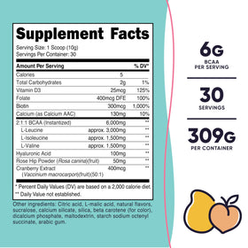 Nutricost BCAA pour Femmes étiquette montrant 6g d'acides aminés