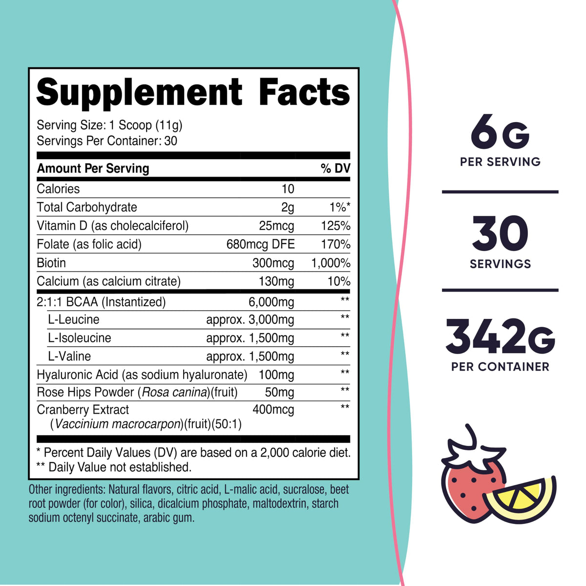 Nutricost BCAA pour Femmes Fraise Citron arrière de l'emballage