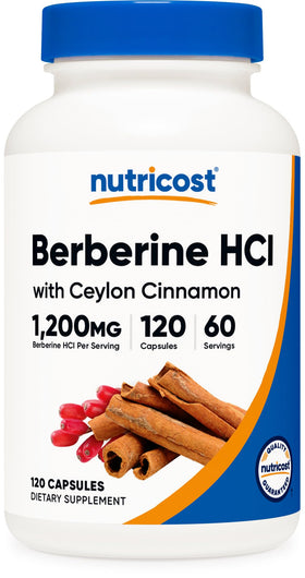Nutricost Berberine HCl 120 capsules vue avant avec étiquette