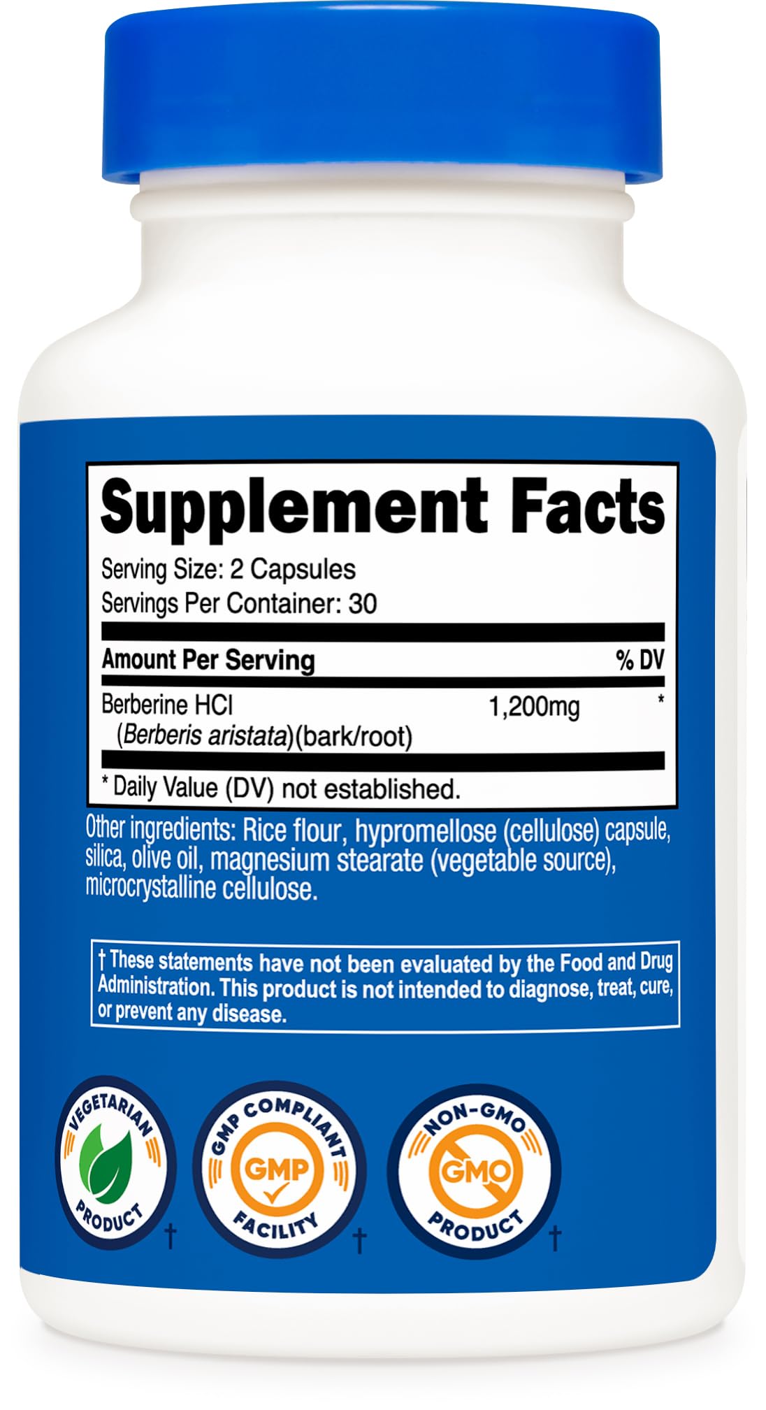 Nutricost Berberine HCl 1200mg sur une table avec des feuilles vertes