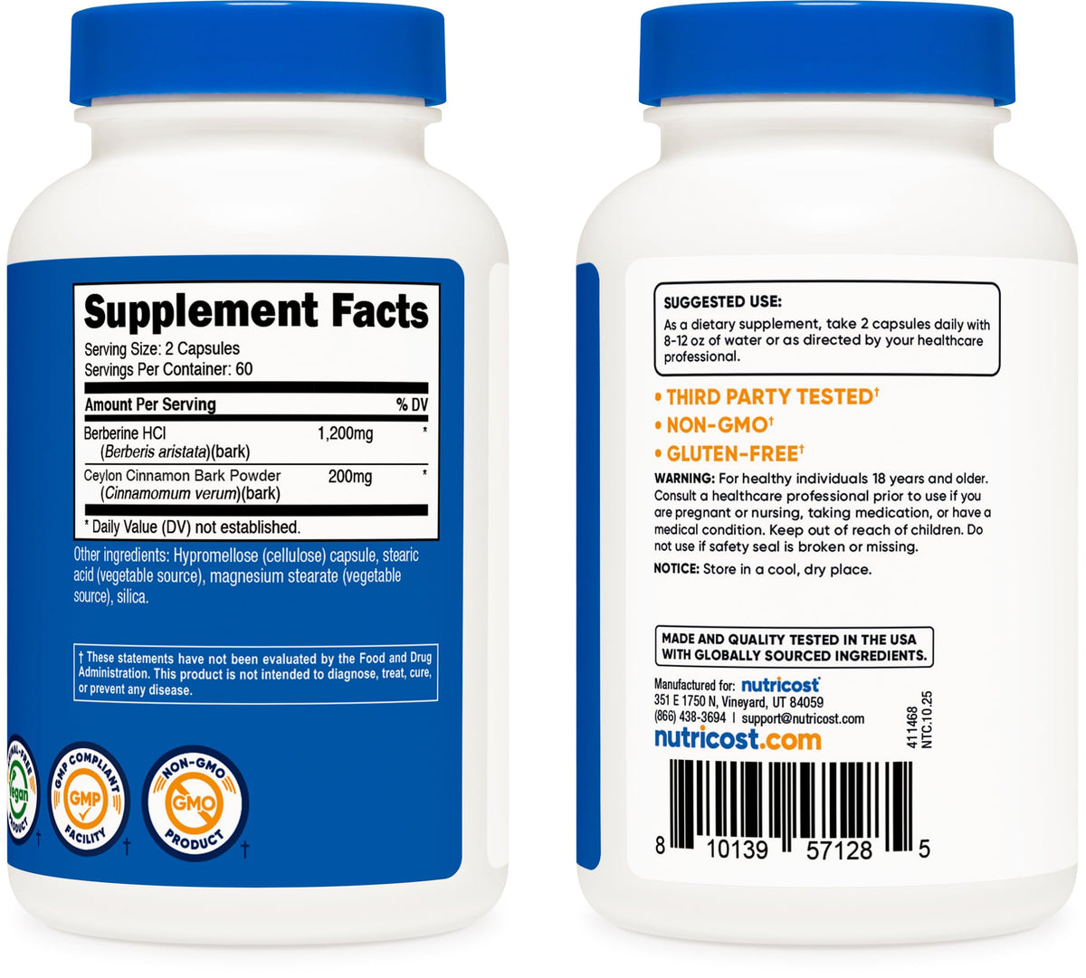 Nutricost Berberine HCl capsules sur une table en bois