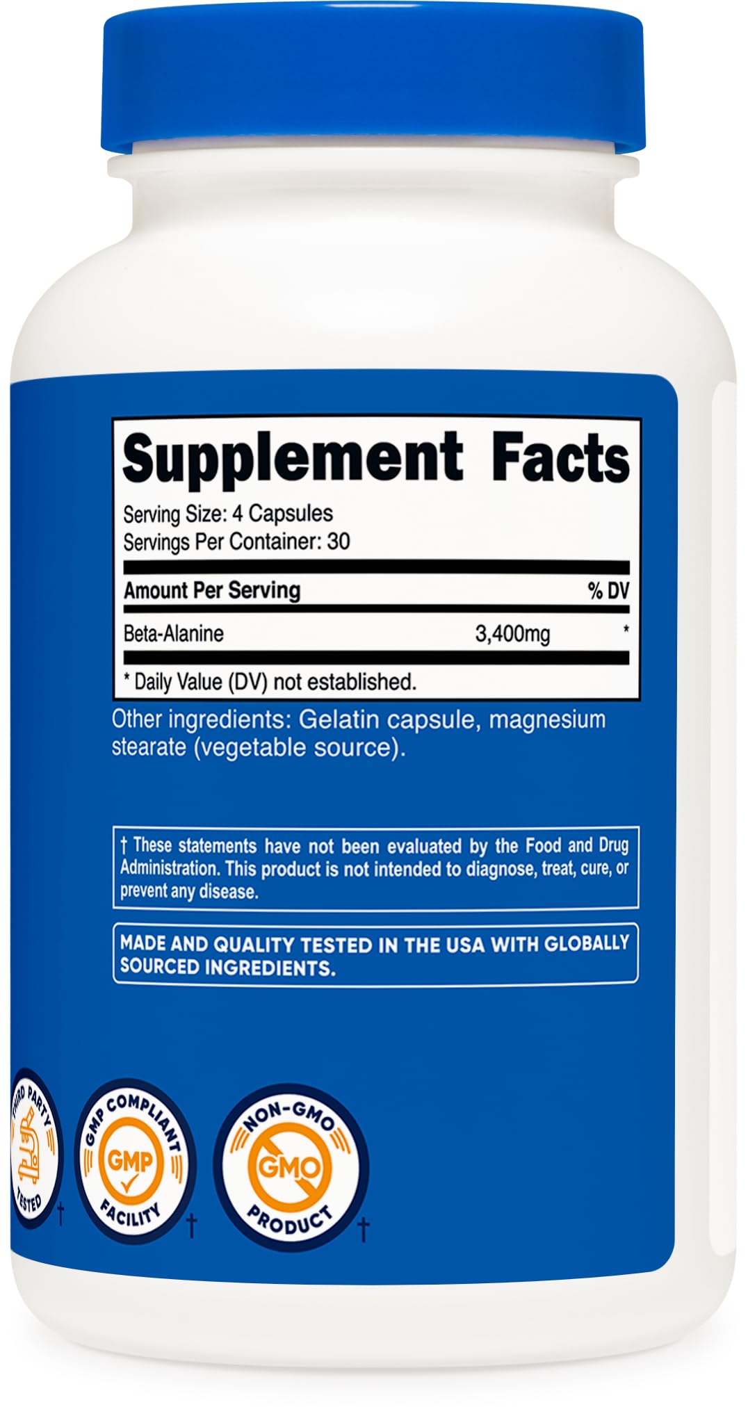 Nutricost Beta-Alanine 3400mg avec étiquette détaillée