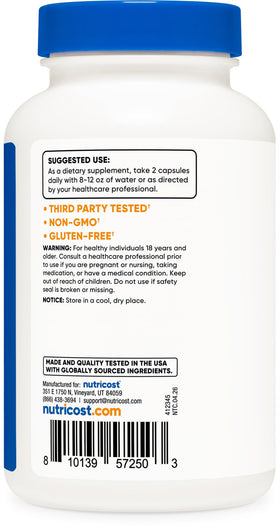 Nutricost Bétaïne Anhydre 750mg avec étiquette détaillée