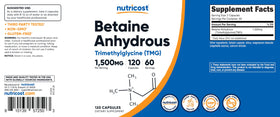 Nutricost Bétaïne Anhydre 750mg flacon ouvert avec capsules
