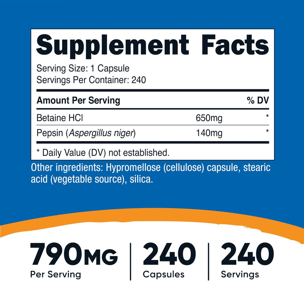 Nutricost Betaine HCl + Pepsin 240 capsules végétales