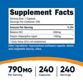 Nutricost Betaine HCl + Pepsin 240 capsules végétales