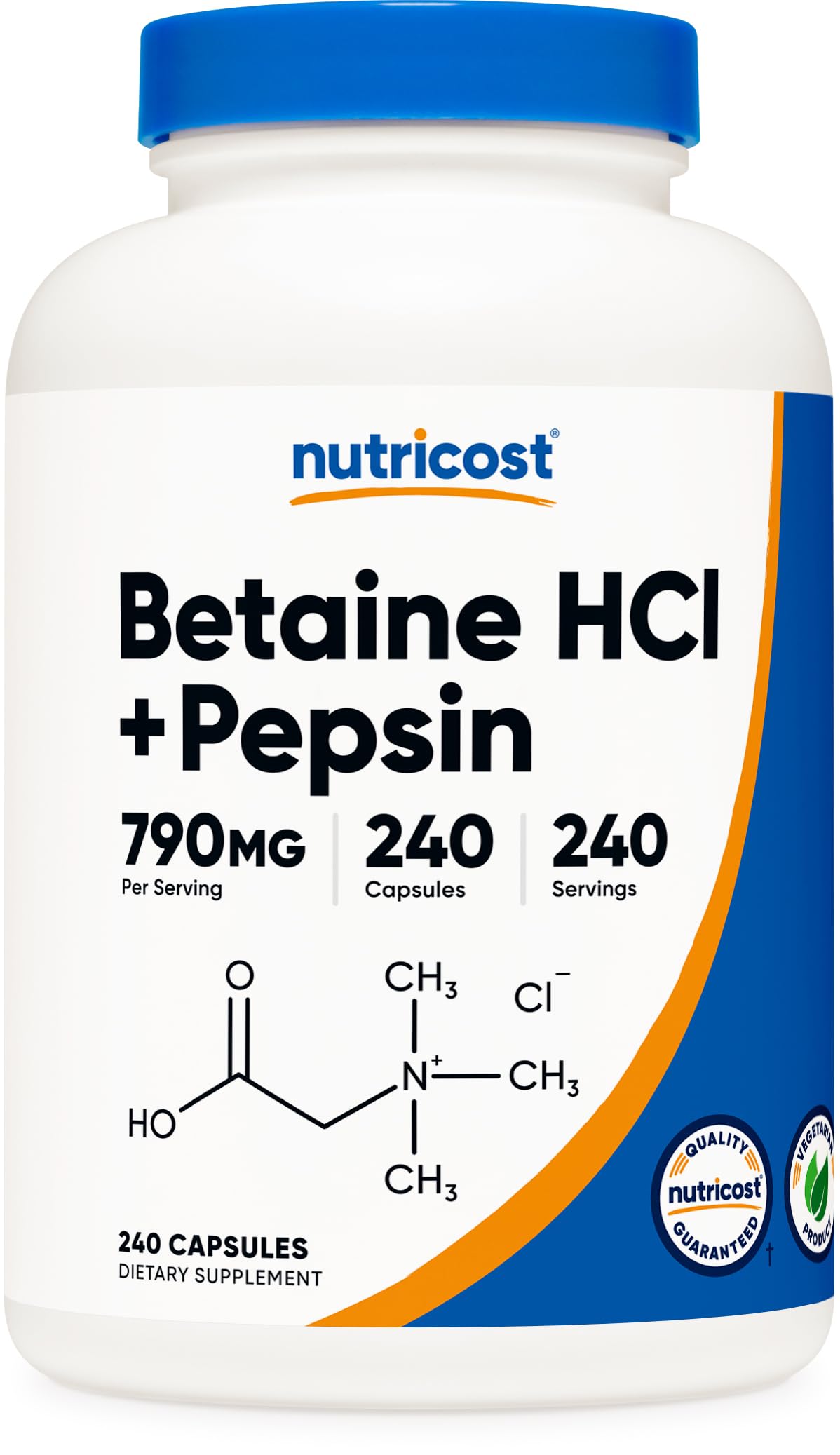 Nutricost Betaine HCl + Pepsin 790mg bouteille vue avant