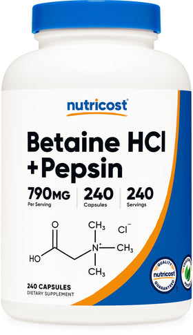 Nutricost Betaine HCl + Pepsin 790mg bouteille vue avant