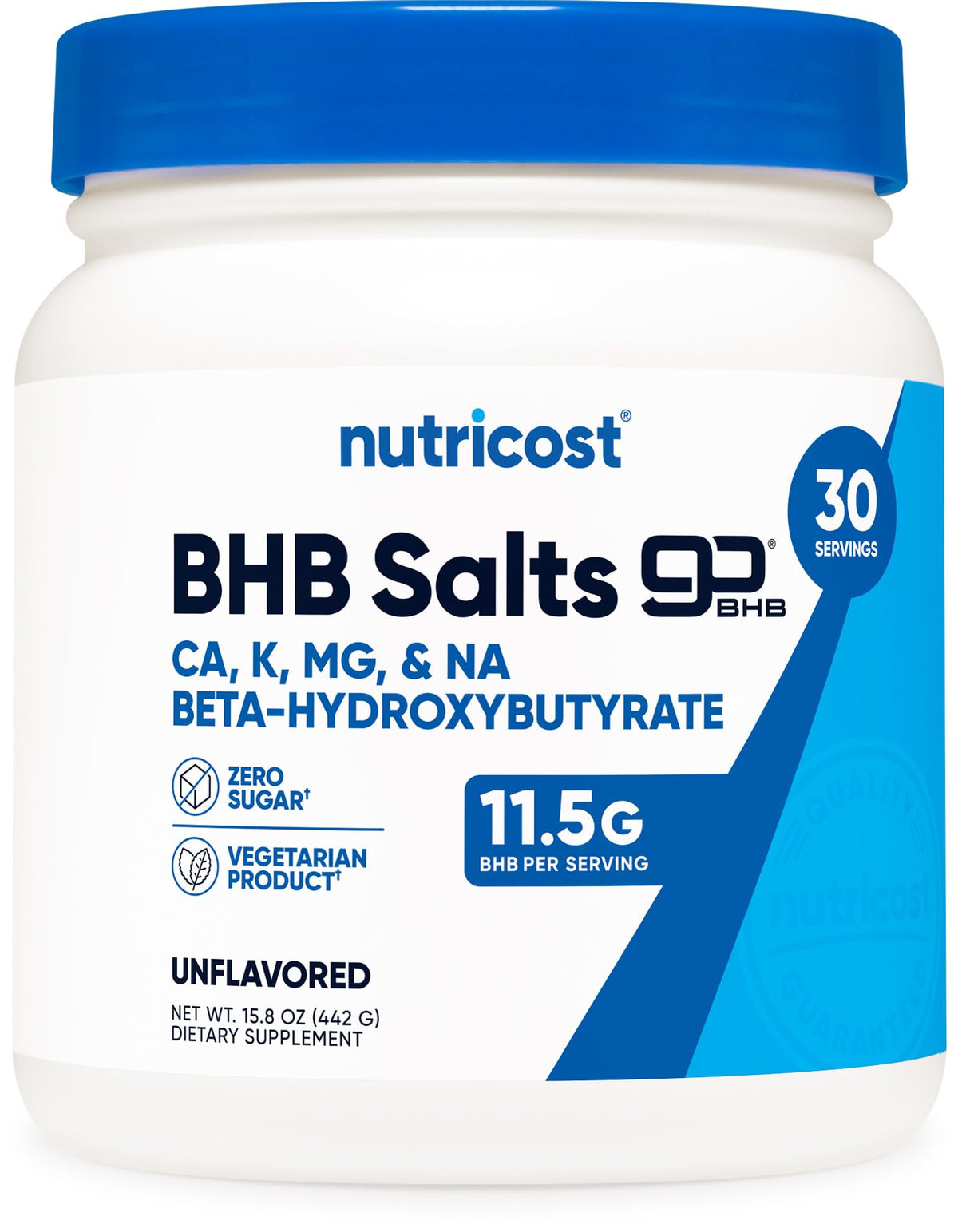Nutricost BHB Exogène 4-en-1 30 Portions vue avant avec étiquette claire