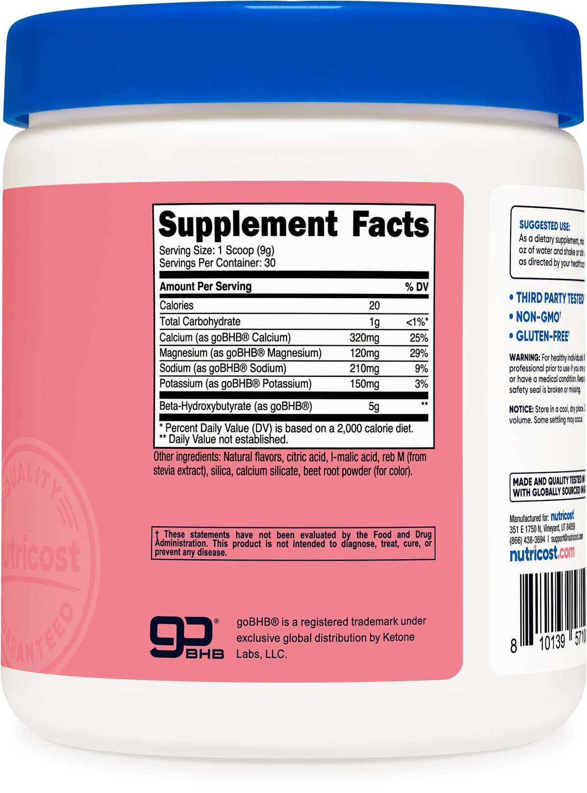 Nutricost BHB Salts Drink Mix avec fruits frais en arrière-plan