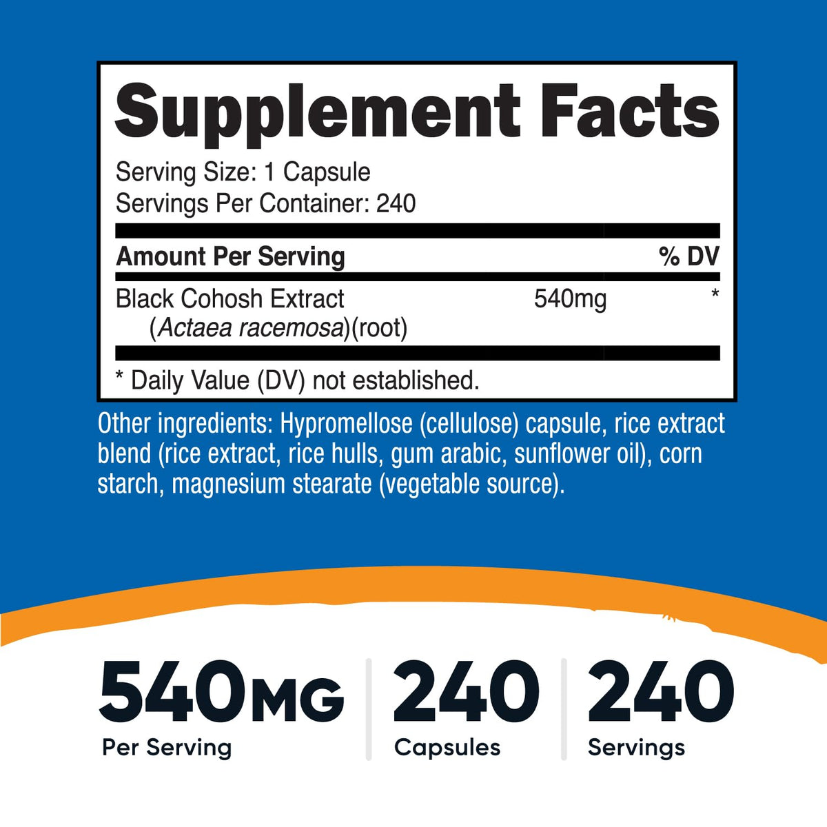 Nutricost Black Cohosh 540mg 240 Capsules, côté