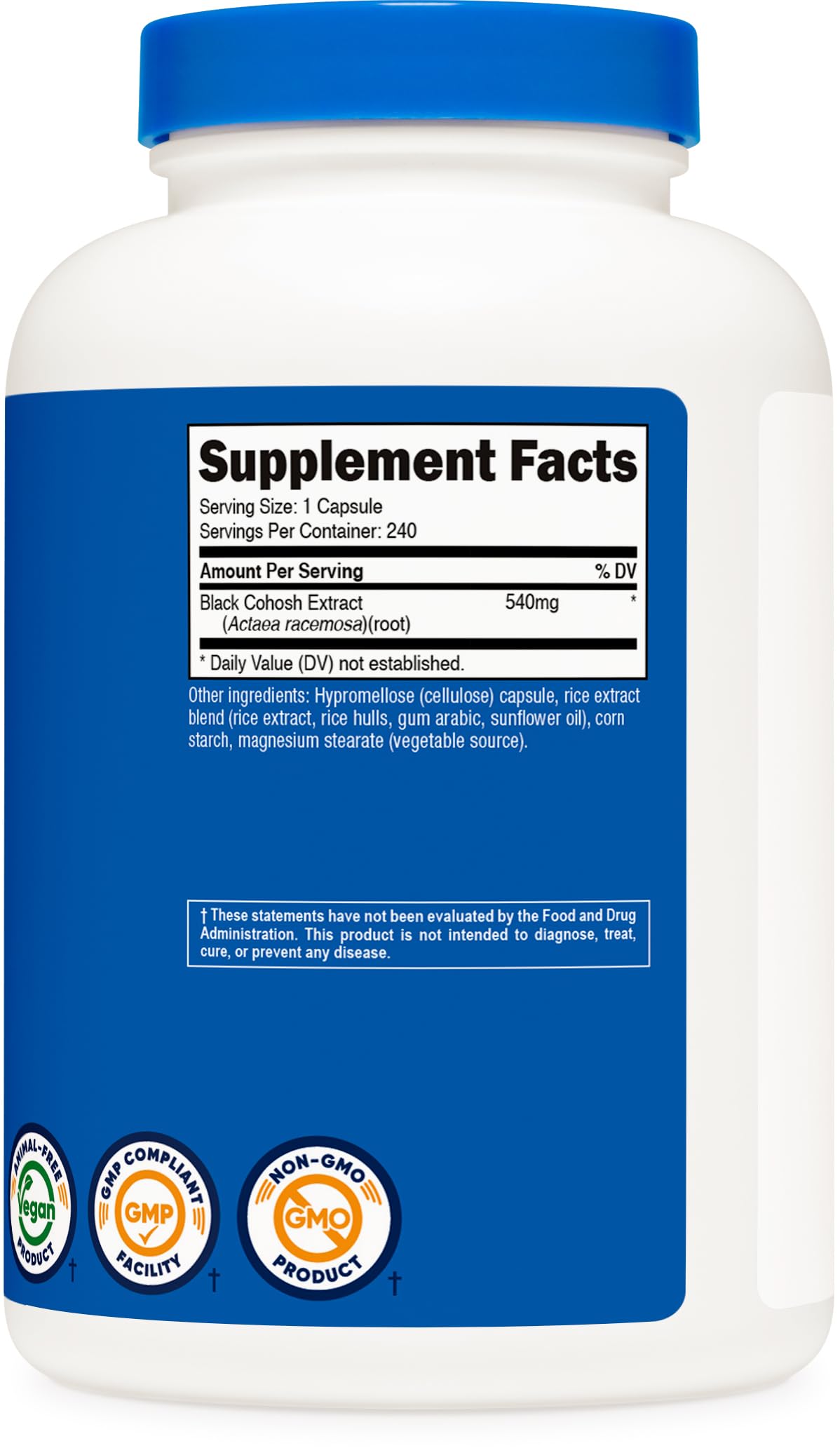 Nutricost Black Cohosh 540mg 240 Capsules, flacon ouvert