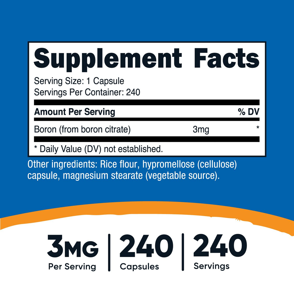 Nutricost Boron 3mg capsules végétariennes, vue latérale