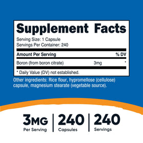 Nutricost Boron 3mg capsules végétariennes, vue latérale