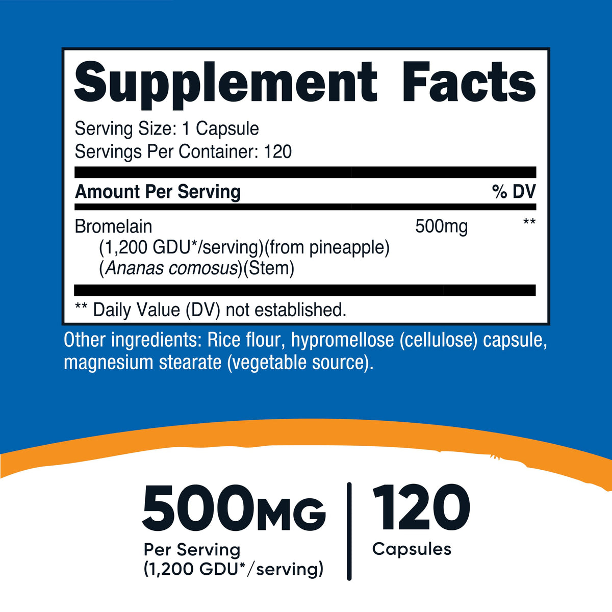 Nutricost Broméline 500mg 120 Capsules, étiquette détaillée
