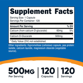 Nutricost Calcium D-Glucarate 500mg gélules végétariennes sur fond blanc