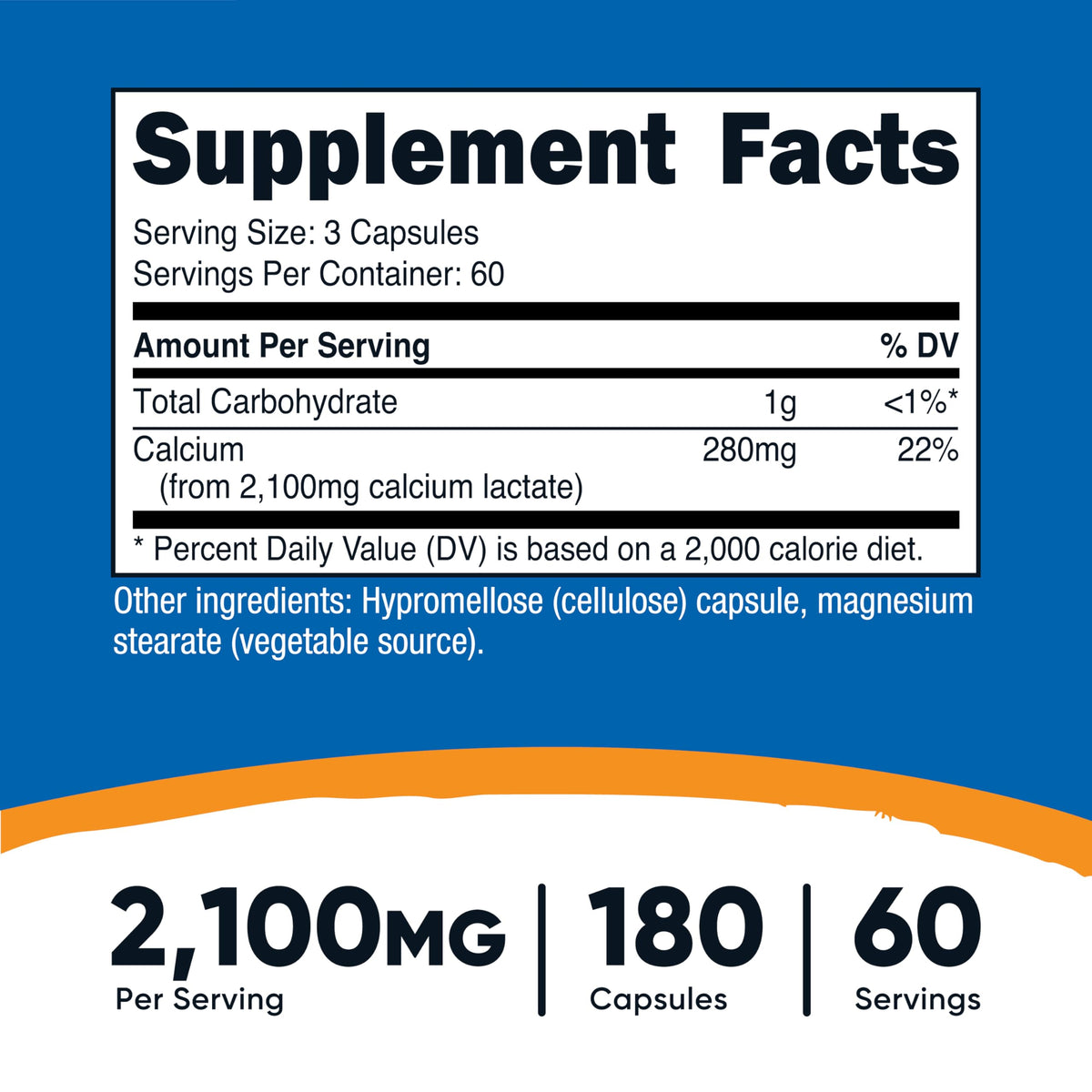 Nutricost Calcium Lactate 180 capsules avec label détaillé