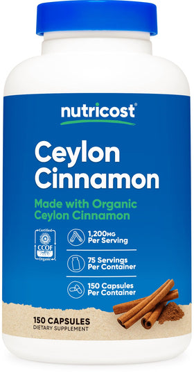 Nutricost Cannelle de Ceylan 1 200 mg 150 gélules végétariennes vue de face