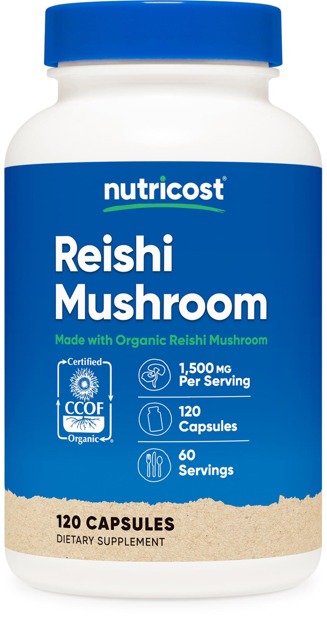 Nutricost capsules de champignon Reishi 1500mg vue de face