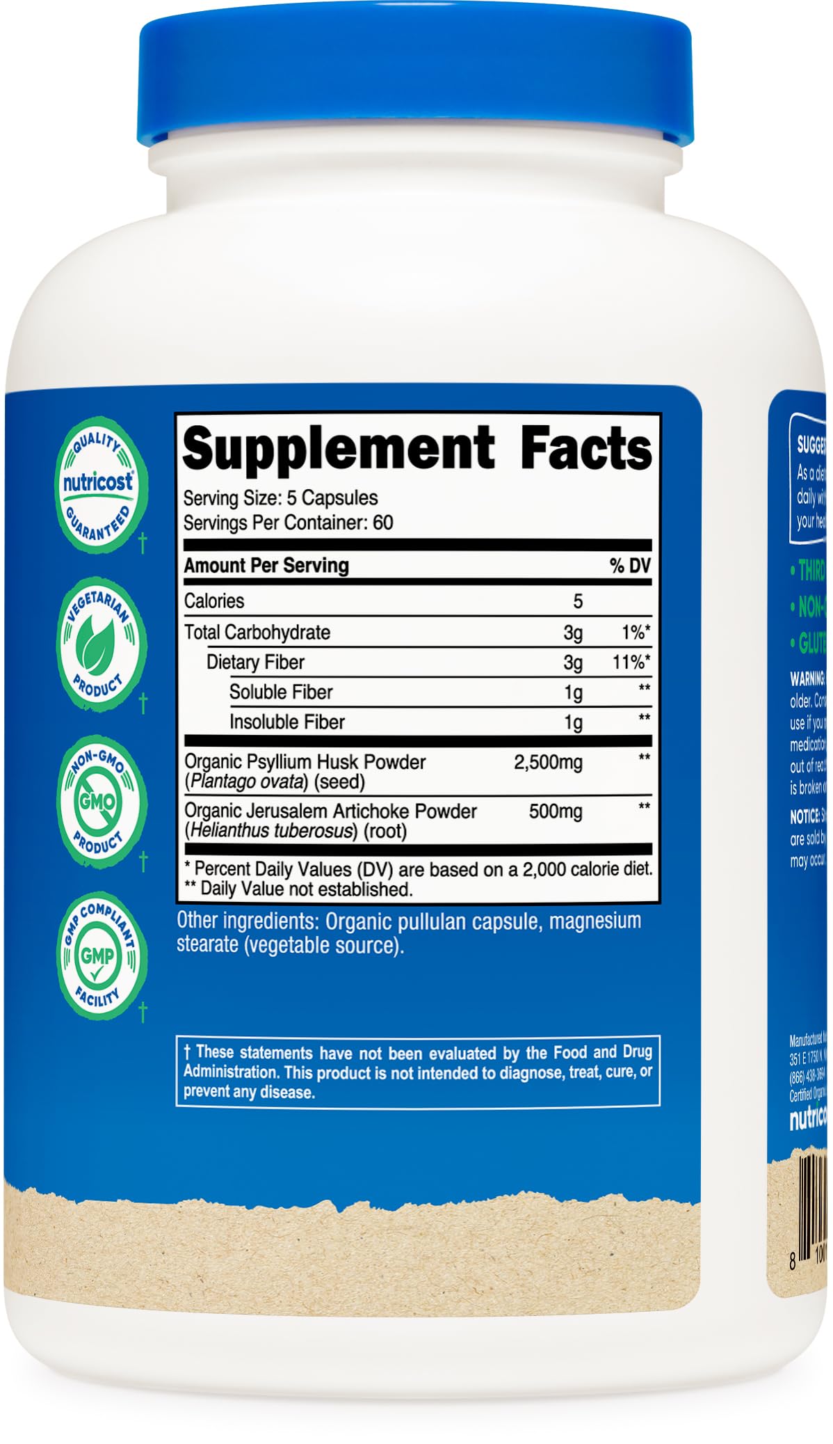 Nutricost Capsules de Fibre avec étiquette bio