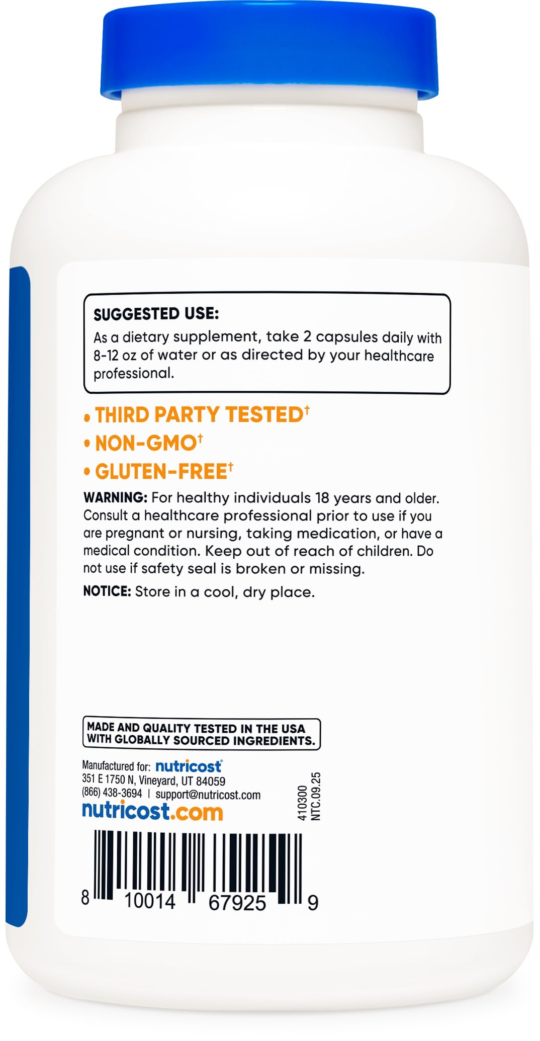 Nutricost capsules de glucosamine sur fond blanc