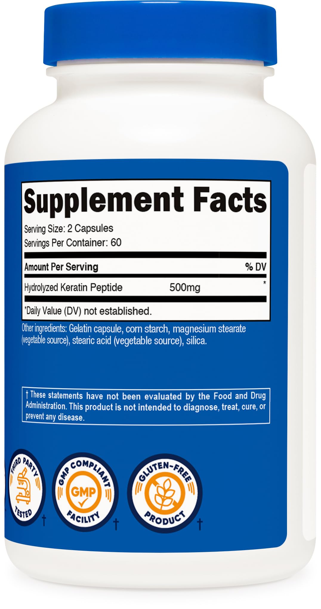 Nutricost capsules de Kératine Hydrolisés avec étiquette visible