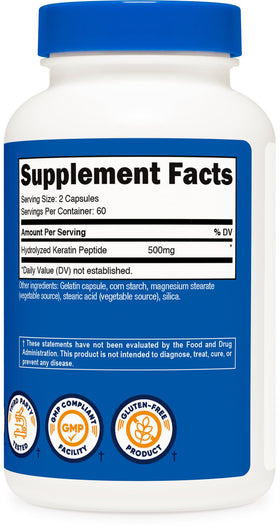 Nutricost capsules de Kératine Hydrolisés avec étiquette visible