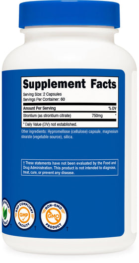Nutricost Capsules de Strontium 750mg avec informations nutritionnelles