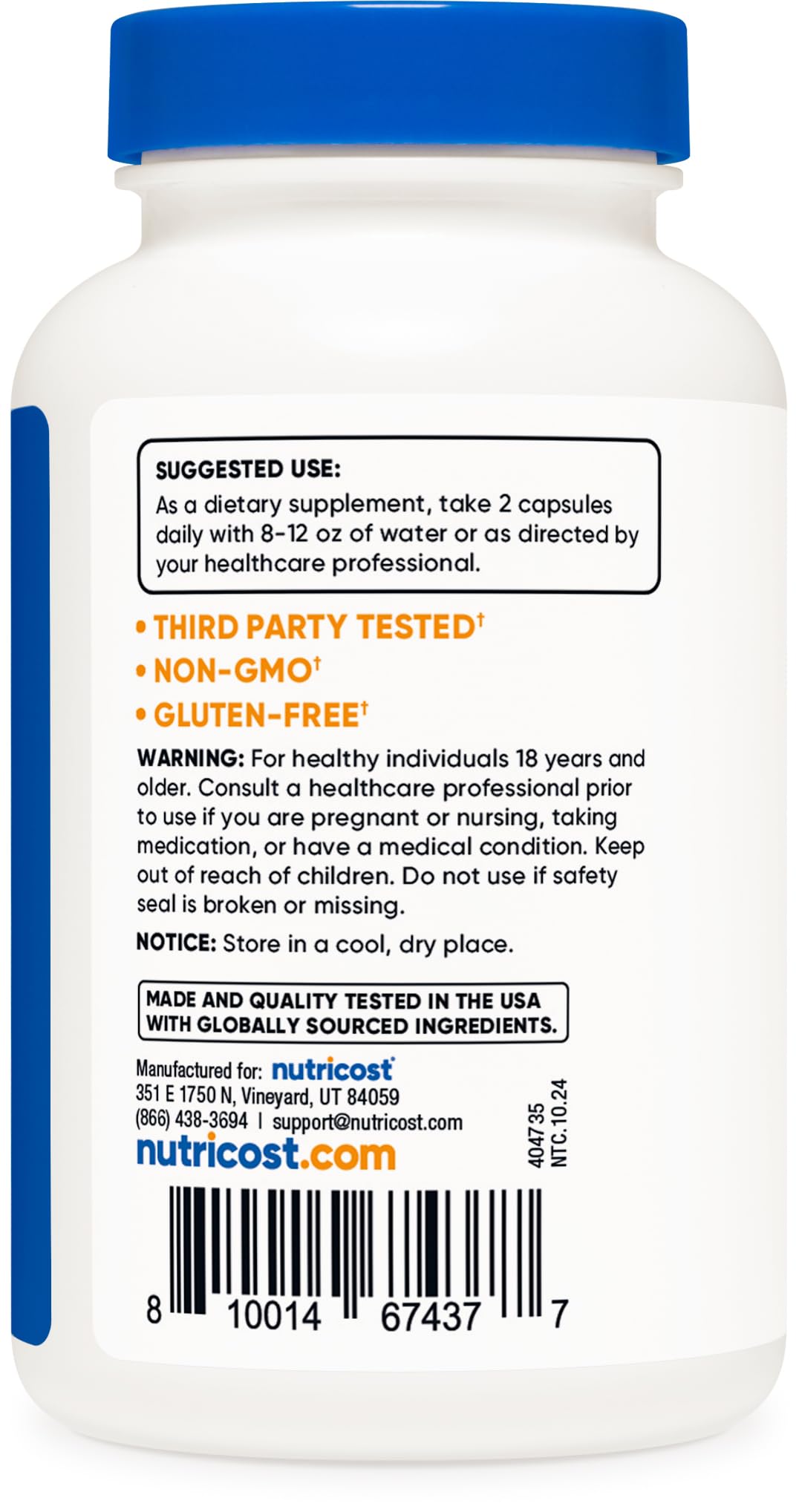 Nutricost Capsules de Strontium 750mg emballage ouvert